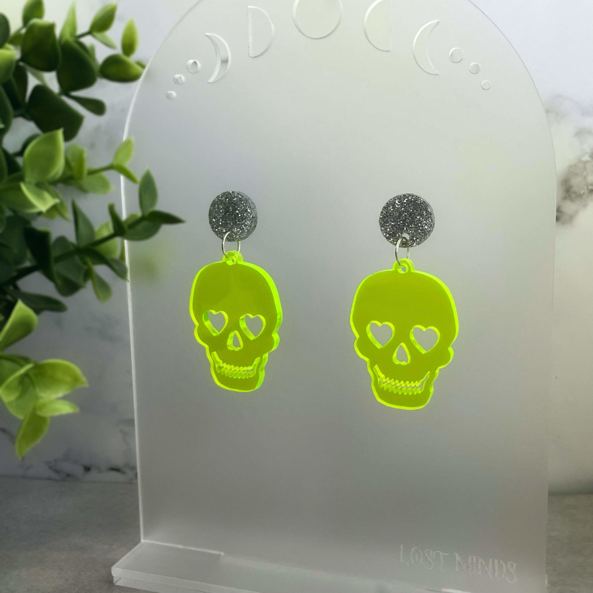Neon Yellow Skull Earrings - Lost Minds Clothing