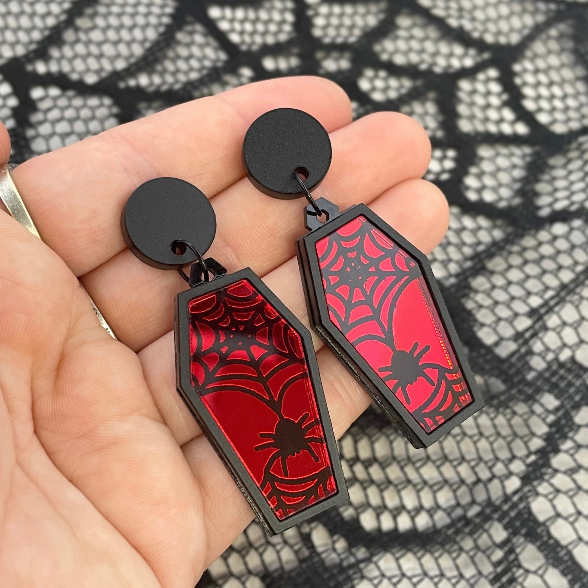 Red Spider Coffin Earrings - Lost Minds Clothing