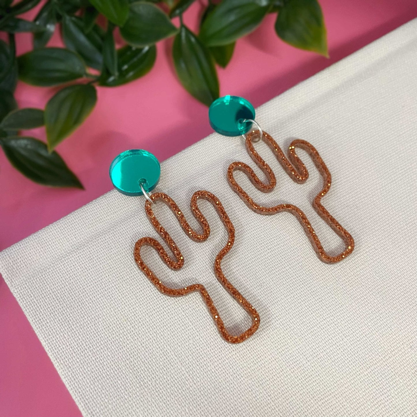 Rose Gold Glitter Cactus Earrings - Lost Minds Clothing