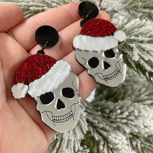 Santa Skull Earrings - Red Glitter - Lost Minds Clothing