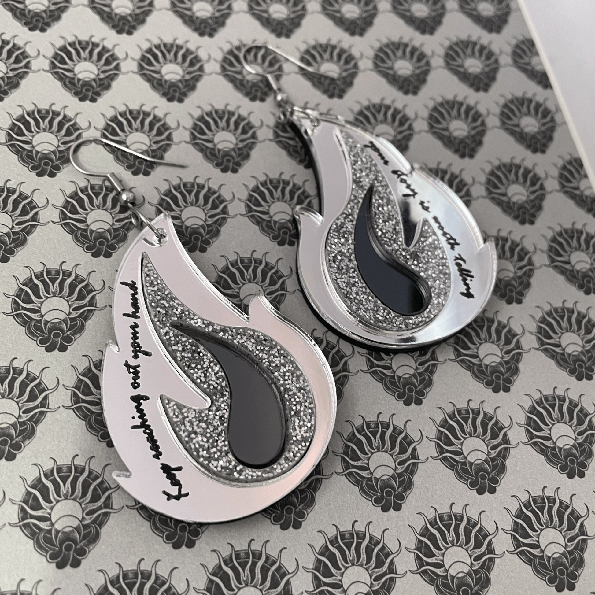 Silver Flame Acrylic Earrings - Lost Minds Clothing
