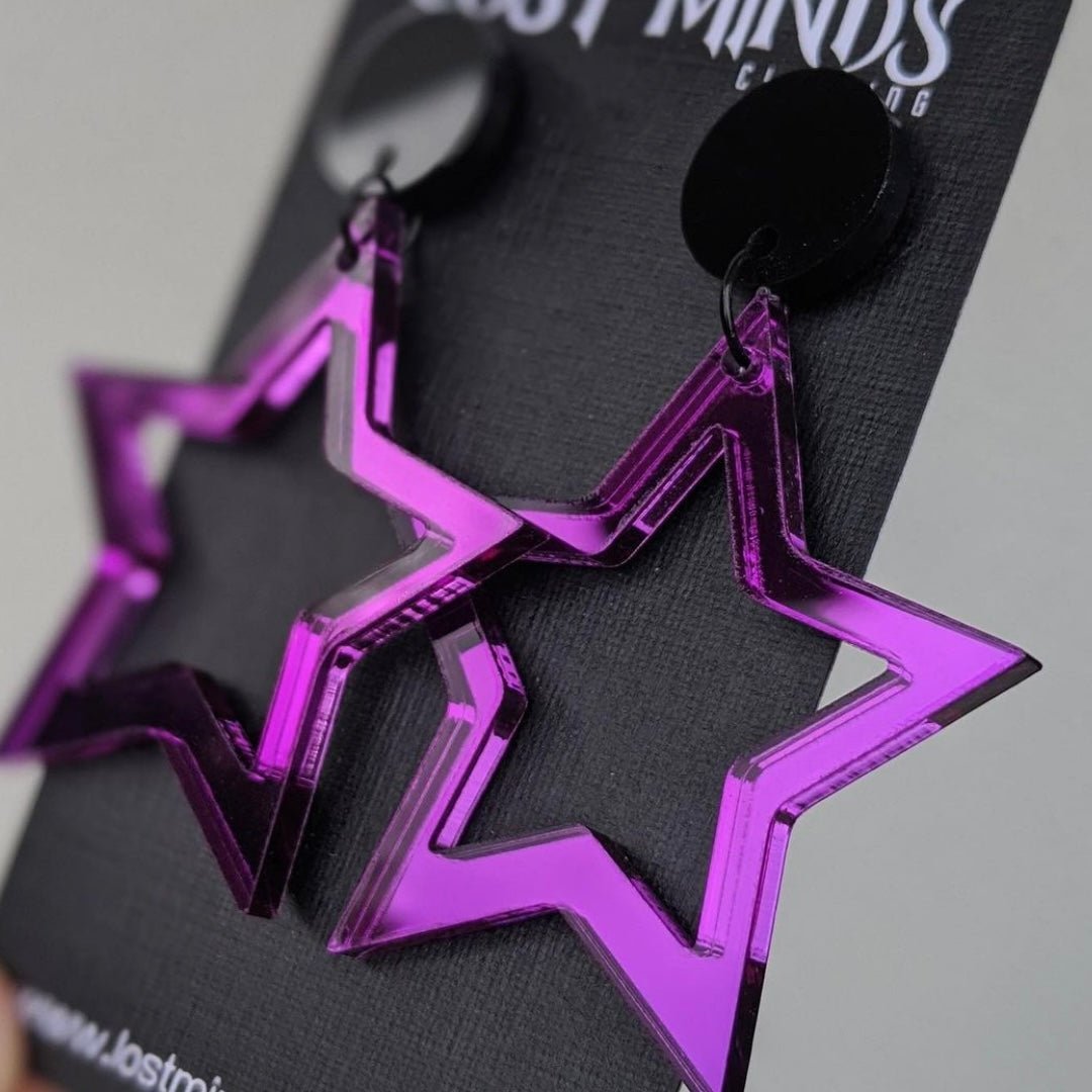 Violet Mirror Acrylic Star Earrings - Lost Minds Clothing