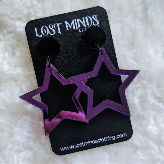 Violet Mirror Acrylic Star Earrings - Lost Minds Clothing